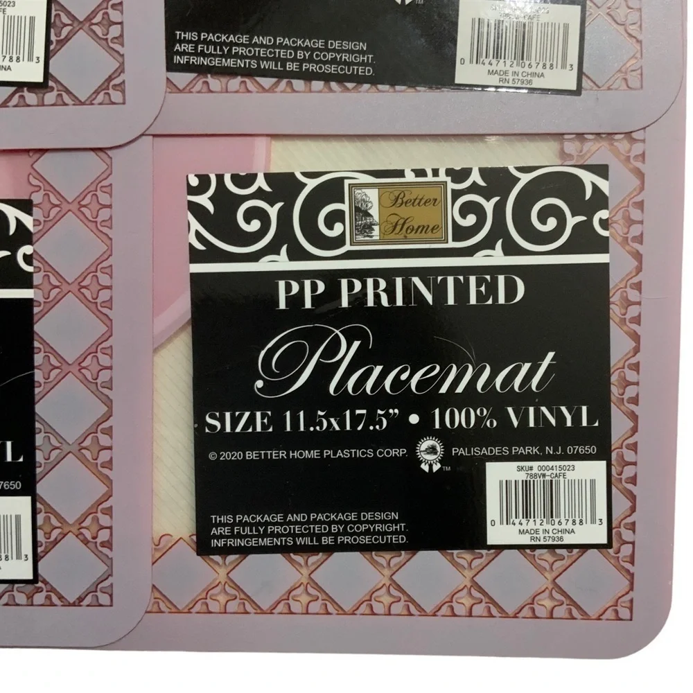 Placemats Coffee Theme Frosted Clear Indoor Outdoor Rectangle 11.5 X 17.5 in